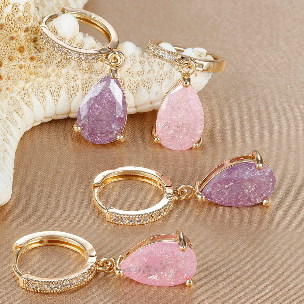 2PCS Simple Stainless Steel Colourful Zirconia Hoop Earrings