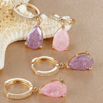 2PCS Simple Stainless Steel Colourful Zirconia Hoop Earrings
