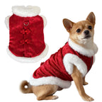 Festive Red Plush Vest Dog Cat Embroidered Costume Warm Sleeveless Jacket