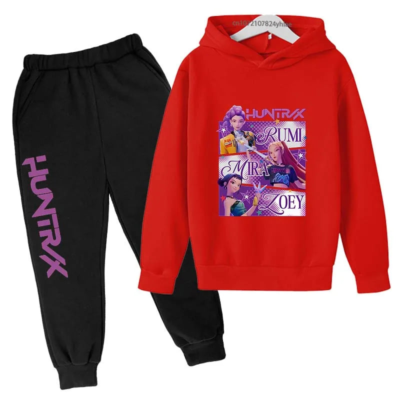 Kids Kpop Demon Hunters Cartoon Print Hoodie & Pants Sportsuit 2-13 Years