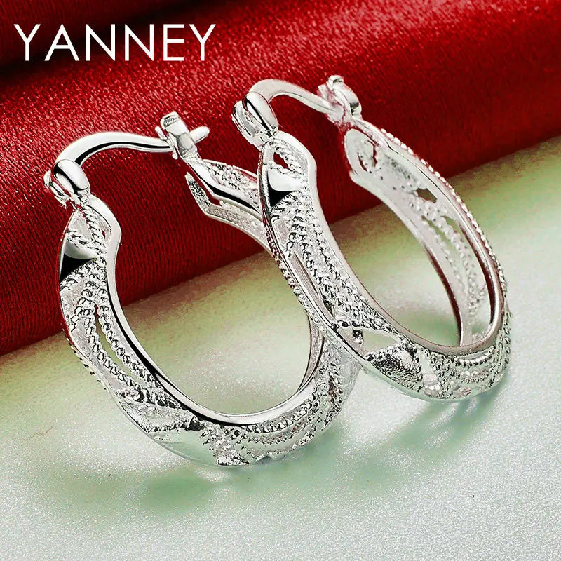 925 Sterling Silver 30mm Hollow Round Hoop Earrings Women Party Fashion Gift