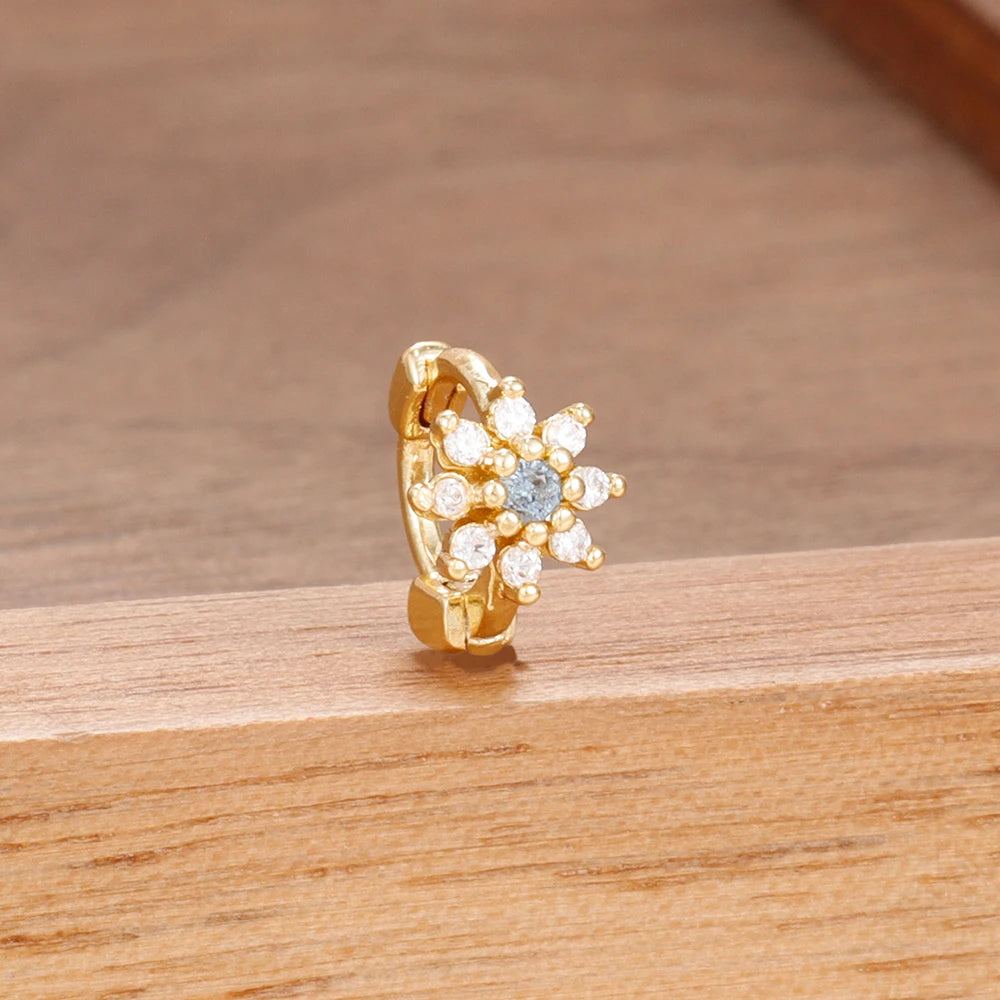 1 Piece Stainless Steel Zircon Minimal Hoop Earring 14K Gold Plated