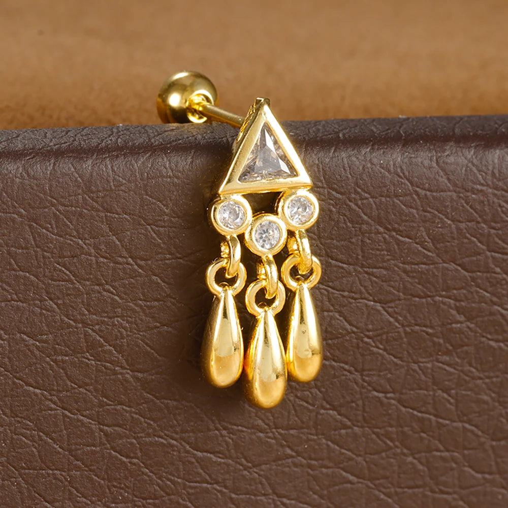 1PC Stainless Steel Zircon Gold Colour Triangle Stud Earrings
