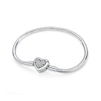 Original 925 Sterling Silver Bracelets Bangles Love Heart Clip Charms Beads Snake Chains For Women Rose Gold DIY Luxury Jewelry