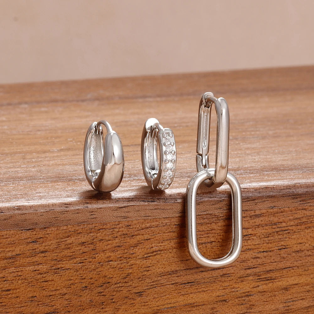 3PCS Stainless Steel Zircon Hoop Earrings Set Gold Colour Piercing
