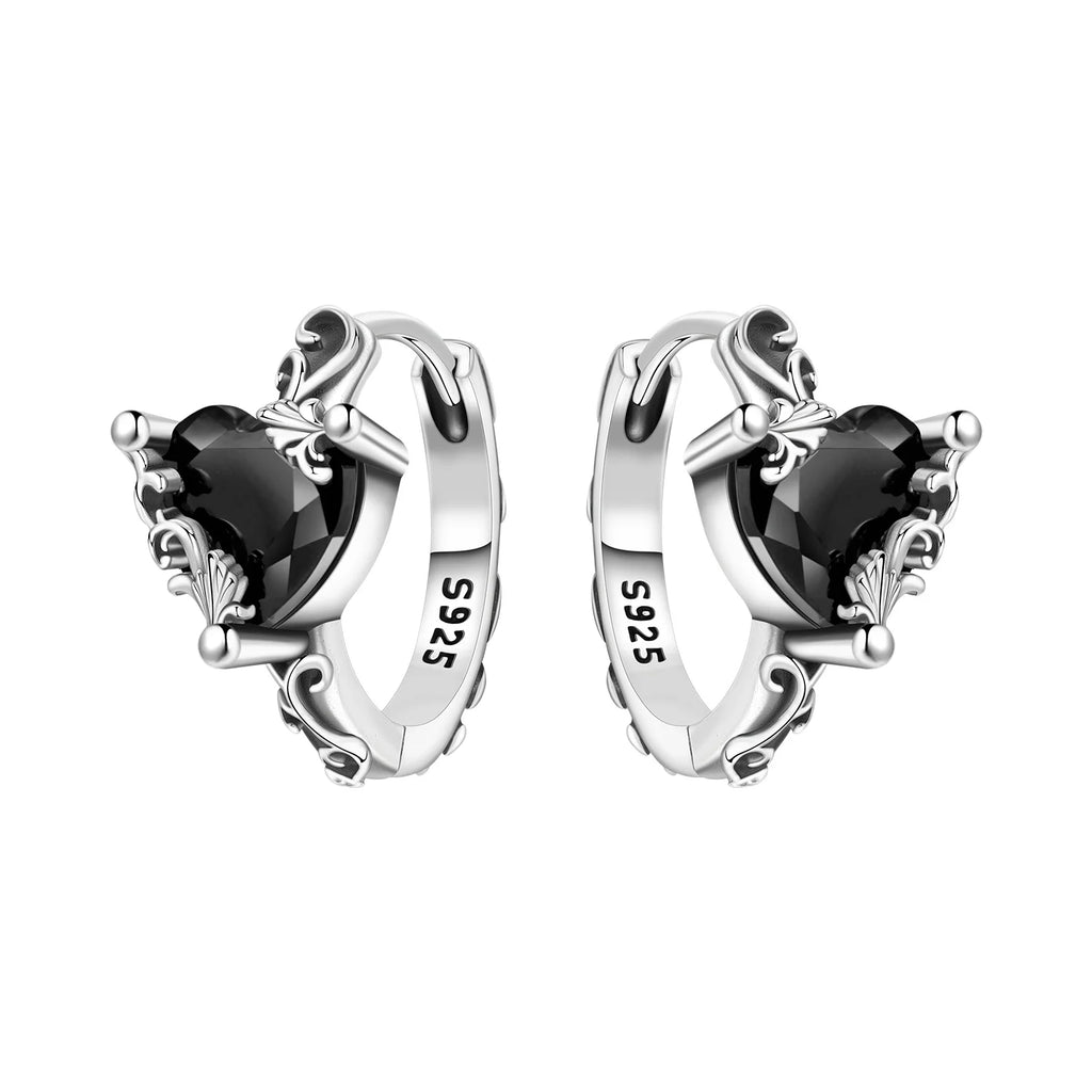 925 Sterling Silver Simple Love Heart Zircon Circle Hoop Earrings Jewellery