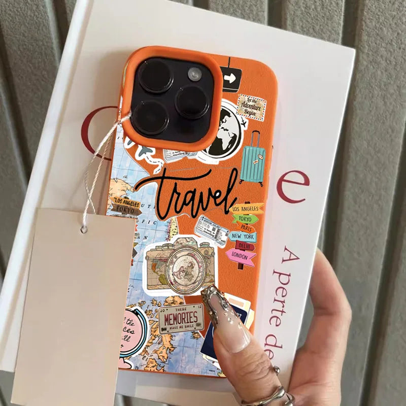 Travel Collage Lychee Case for iPhone 17 16 15 14 13 12 Pro Max