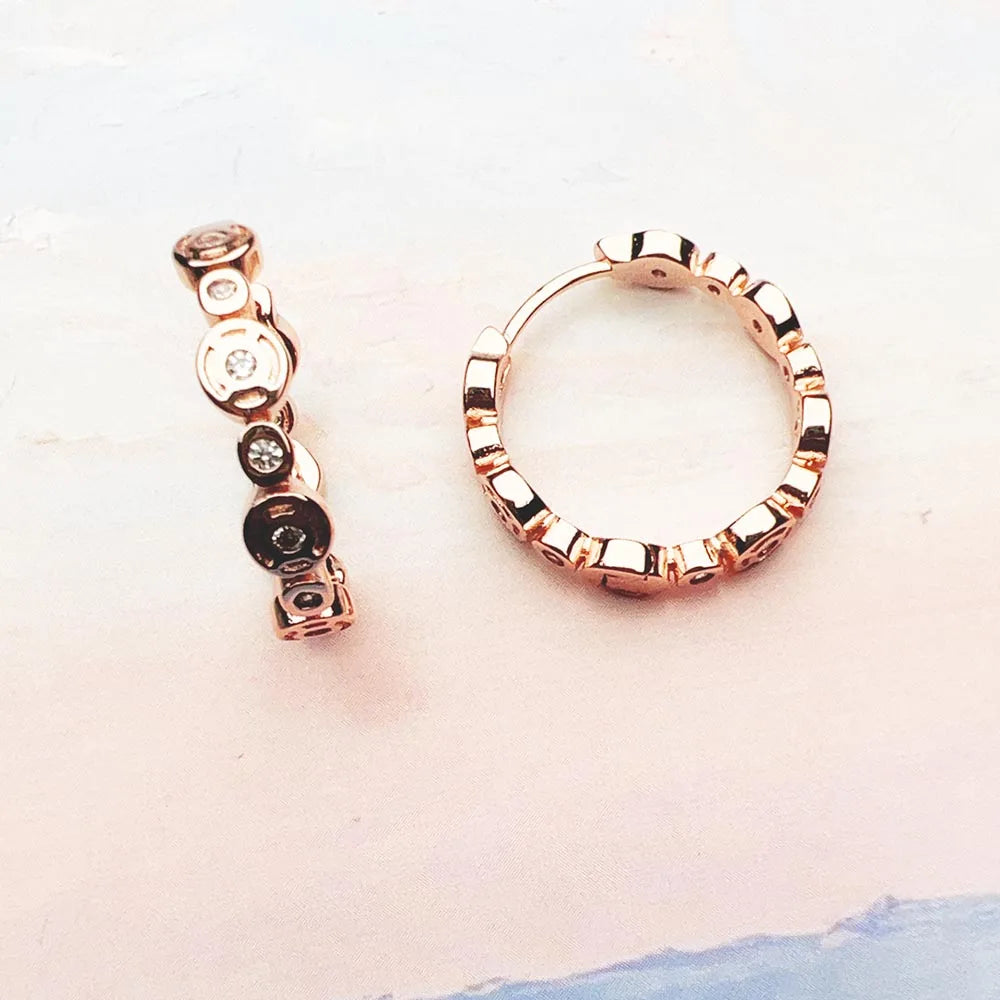 Rose Gold Creole Circles Hinged Hoop Earrings 925 Sterling Silver Glam