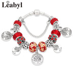 Tibetan Silver Tree of Life Charm Bracelet Green Crystal Flower Bead DIY