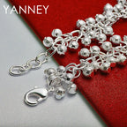 925 Sterling Silver 8-inch Frosted Beaded Bracelet Women Wedding Jewellery