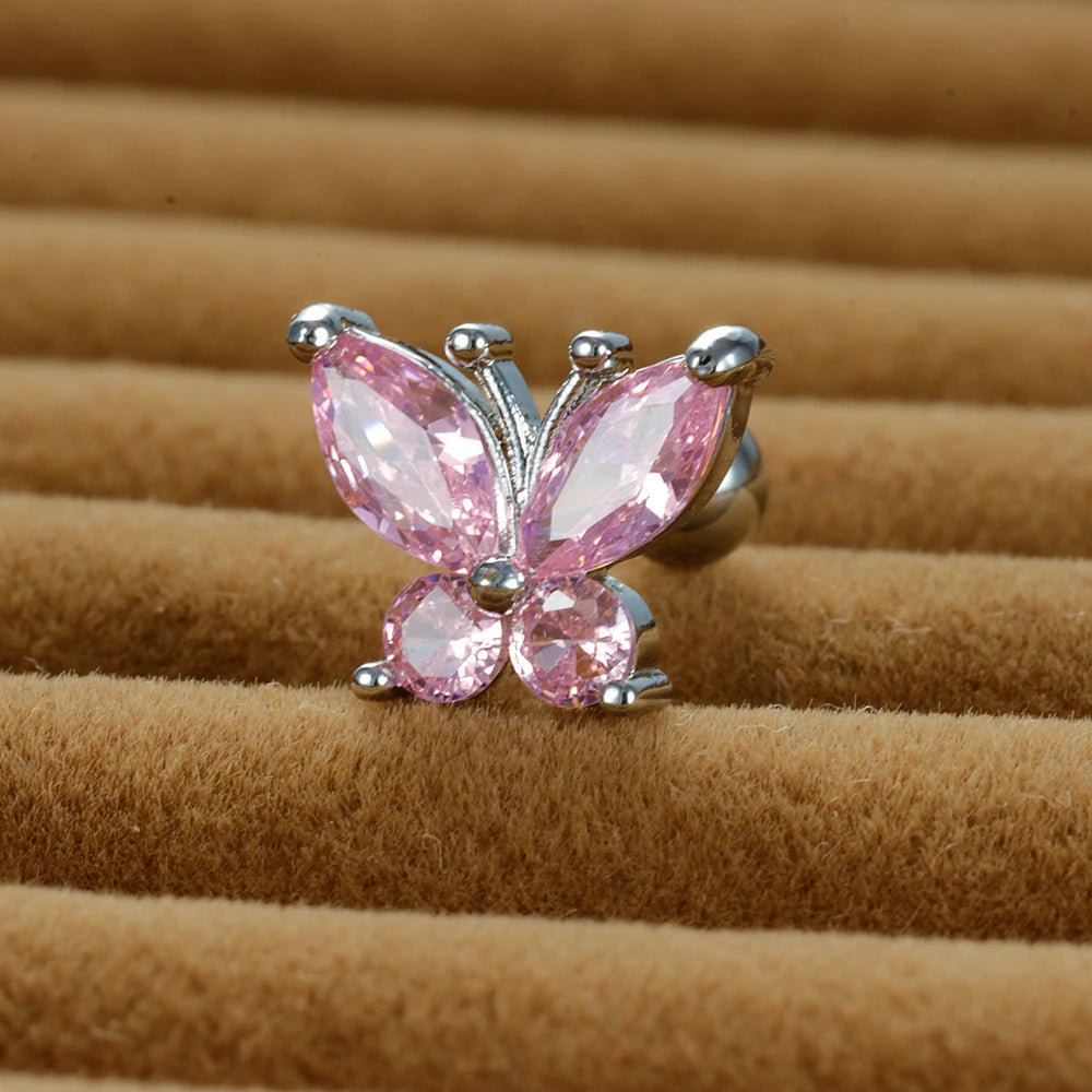 1PC Stainless Steel Tragus Helix Butterfly Piercing Earrings Pink
