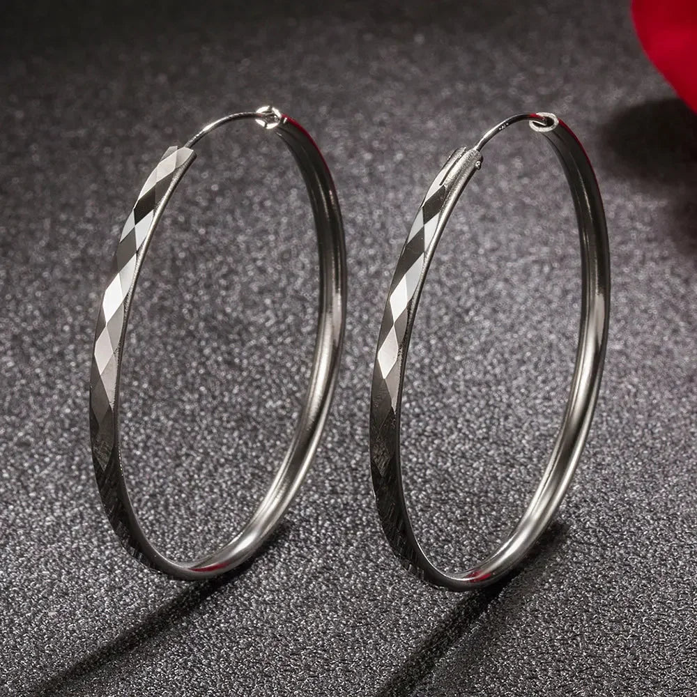 925 Sterling Silver 5cm Big Circle Hoop Earrings Women Luxury Party Jewellery