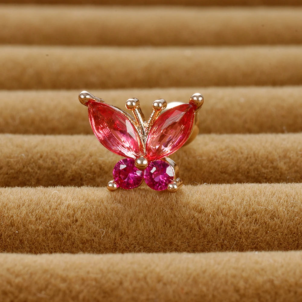 1PC Stainless Steel Tragus Helix Butterfly Piercing Earrings Pink
