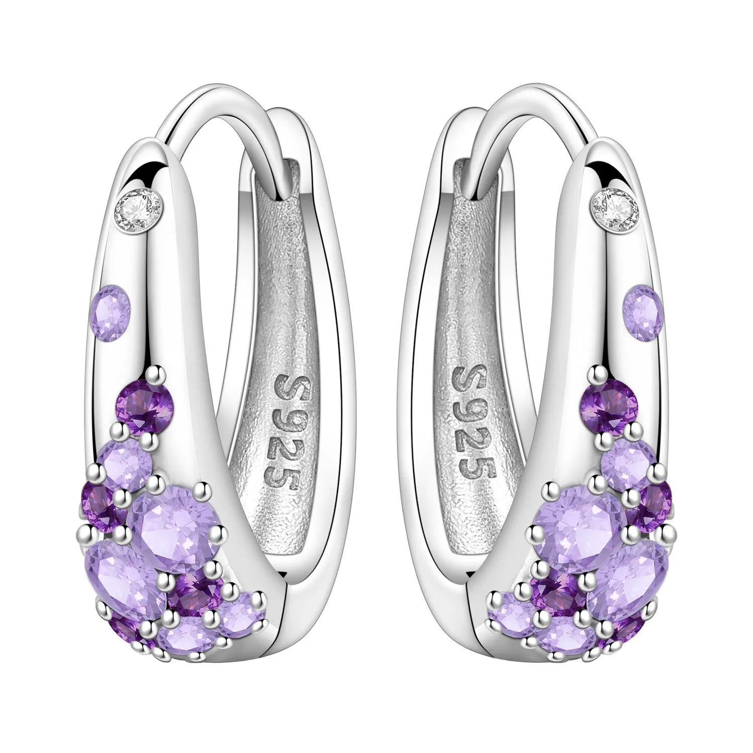 925 Sterling Silver Purple Inlaid Stone Versatile Hoop Earrings Birthday Gift