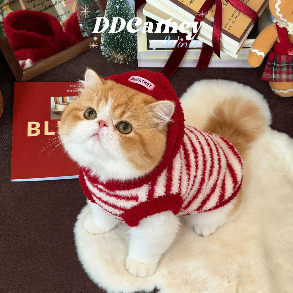 Red Striped Hoodie Vest Pet Summer Clothes Sleeveless Dog T-Shirt Puppy Coat