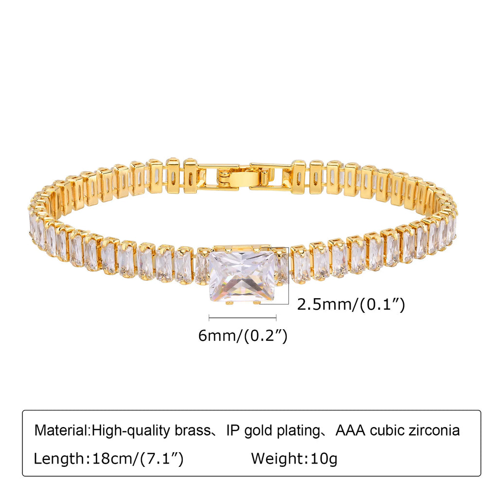 Pave Cubic Zirconia Chain Bracelet for Women, Simple Gold Plated Dainty Jewelry Gift