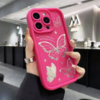 Pink Butterfly Silicone Case for iPhone 17 16 15 14 13 12 11 Pro Max Plus