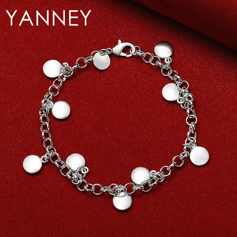 925 Sterling Silver 8-inch Delicate Round Bracelet Women Wedding Jewellery Gift