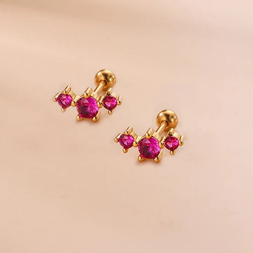 2PCS New Stainless Steel Rose Red Mini Piercing Stud Earrings