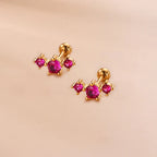 2PCS New Stainless Steel Rose Red Mini Piercing Stud Earrings