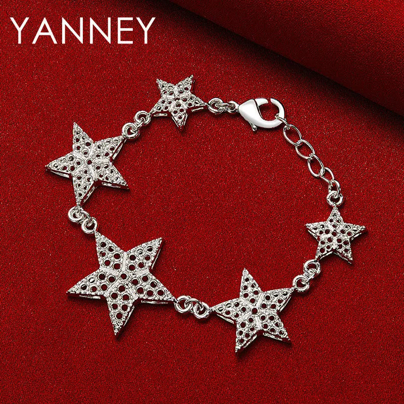 925 Sterling Silver 8-inch Star Bracelet Women Wedding Party Jewellery Gift