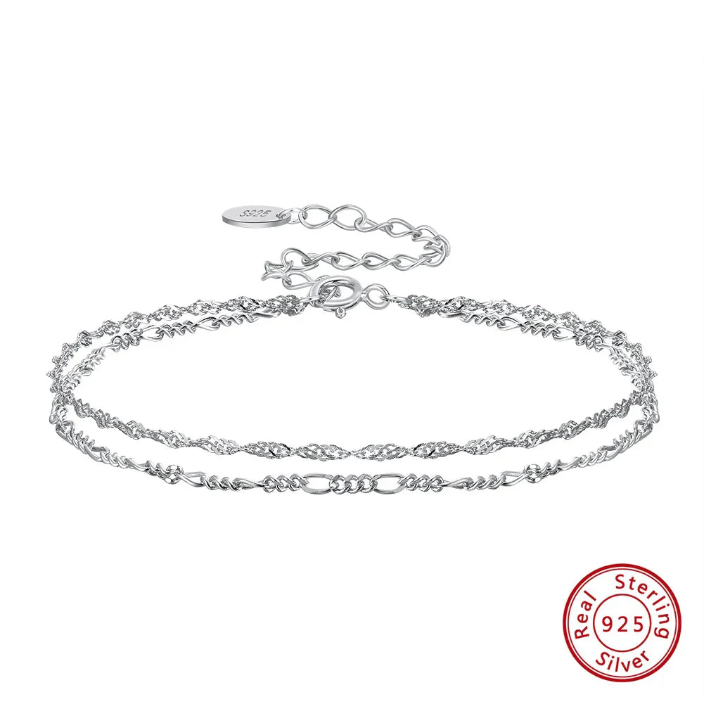 ORSA JEWELS 925 Sterling Silver Women's Bracelet Double Layer Water Ware with Satellite Chain Bracelet Elegance Jewelry SB131