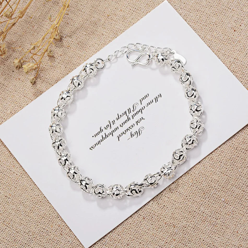 Hollow Ball Chain Bracelet 925 Sterling Silver Women Fashion Wedding Gift