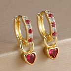 2PCS Luxury Colourful Heart Pendant Earrings Multicolor Zircon Hoops