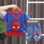 Summer Boys Spiderman Short Sleeve T-Shirt & Jeans Set Kids Fashion Clothing