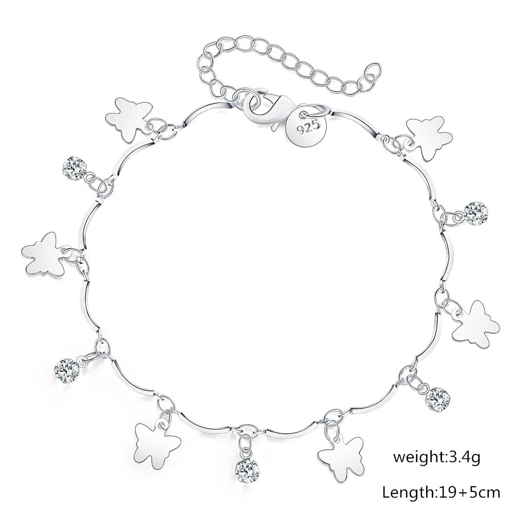 Zircon Butterfly Chain Bracelet 925 Sterling Silver Elegant Wedding Jewellery