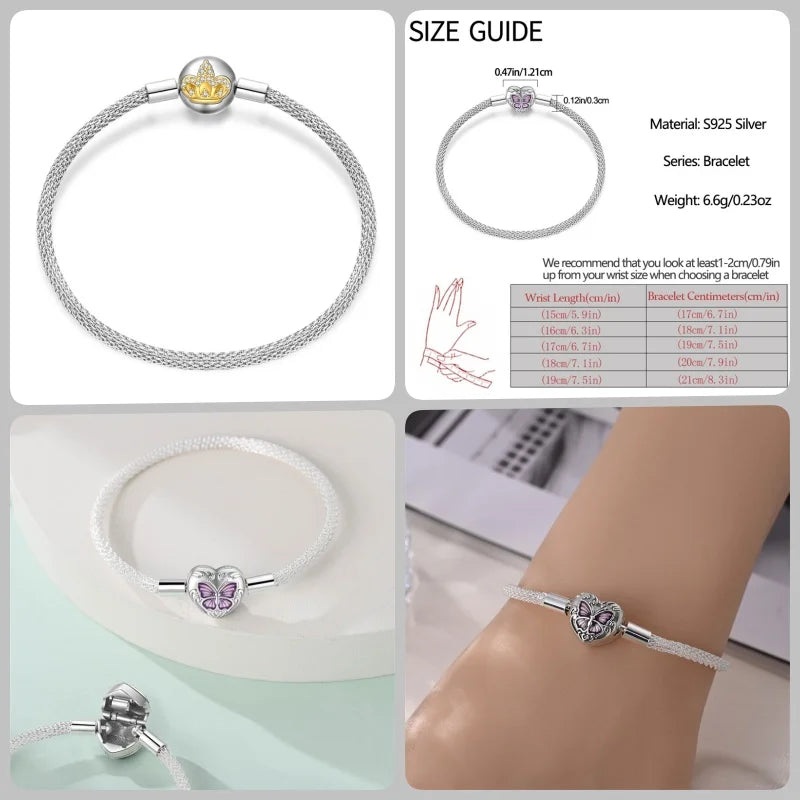 925 Silver 17-20CM Heart Pave Zirconia Original Bracelets Infinity Bracelet Fit DIY Charms Bead Birthday Jewelry Gifts Hot Sale