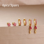 6PCS Exquisite Zircon Geometric Circle Earrings Set Gold Colour Steel