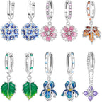 925 Sterling Silver Blue Hydrangea Flower Drop Earrings Anniversary Jewellery Gift