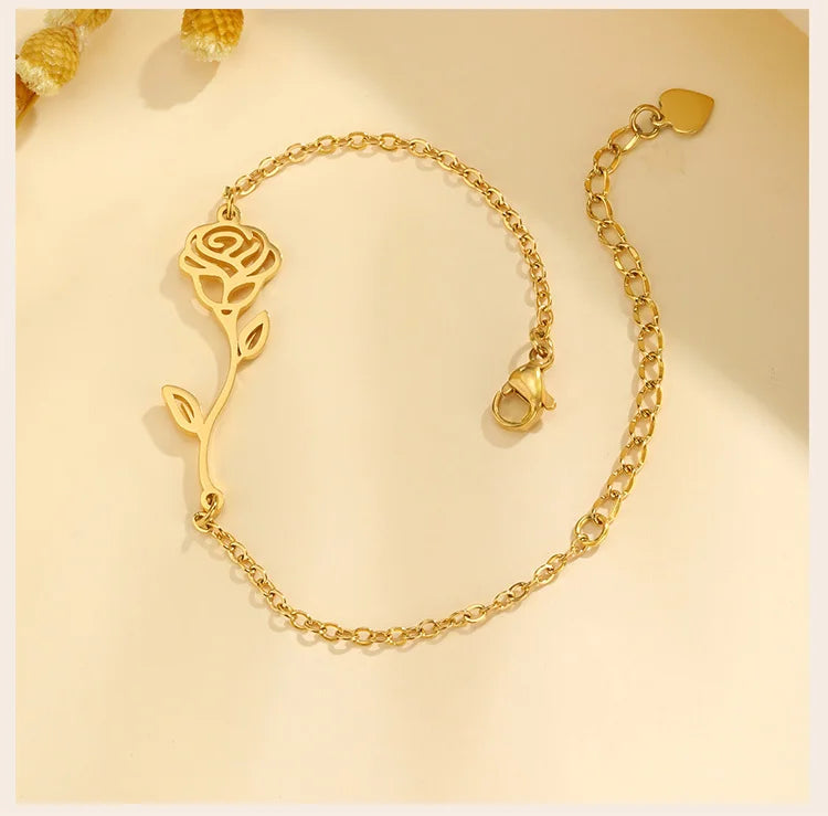 Waterproof Flower Bracelet, Stainless Steel Wrist Chain Bangles  Lucky Jewelry For Women Gift