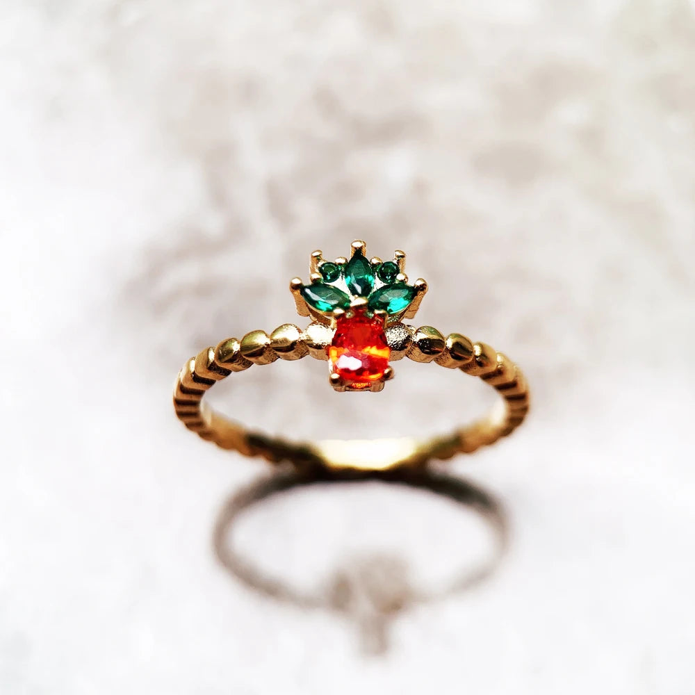 Golden Pineapple Ring 925 Sterling Silver Sweet Fashion Jewellery Women Gift