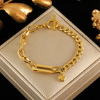 Gold Colour Stainless Steel Bangle 18K Plated Heart Wrist Chain