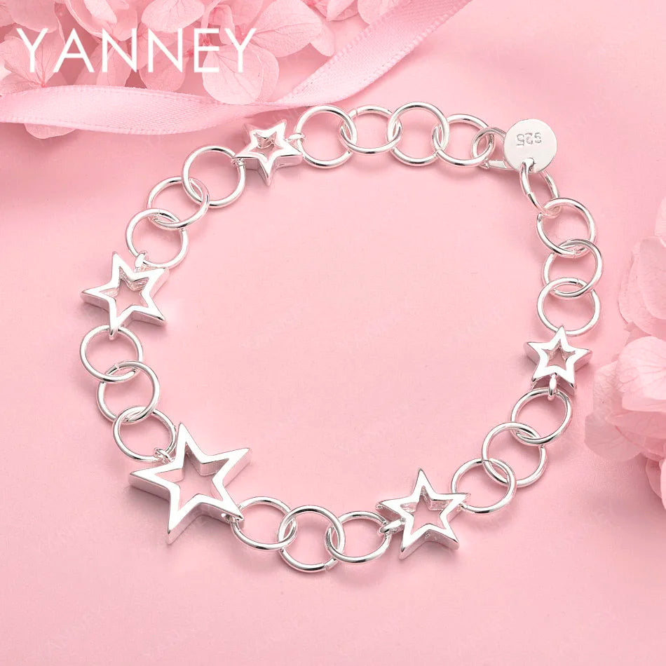 925 Sterling Silver 8-inch Star Bracelet Women Wedding Party Jewellery Gift