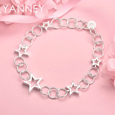 925 Sterling Silver 8-inch Star Bracelet Women Wedding Party Jewellery Gift