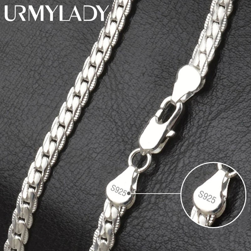 6mm Full Sideways Chain 8/18/20/24 Inch 925 Sterling Silver Men Women Jewelry