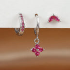 3PCS Exquisite Green Zircon Hanging Earrings Stainless Steel Flower