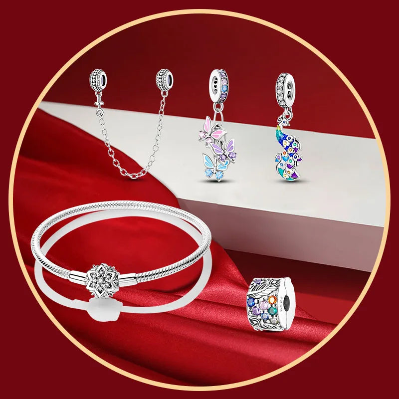 Set Jewelry/Star Moon Devil Eyes Positioning Buckle Sparkling Cross 925 Sterling Silver Original Fits Birthday Party Jewelry Gif
