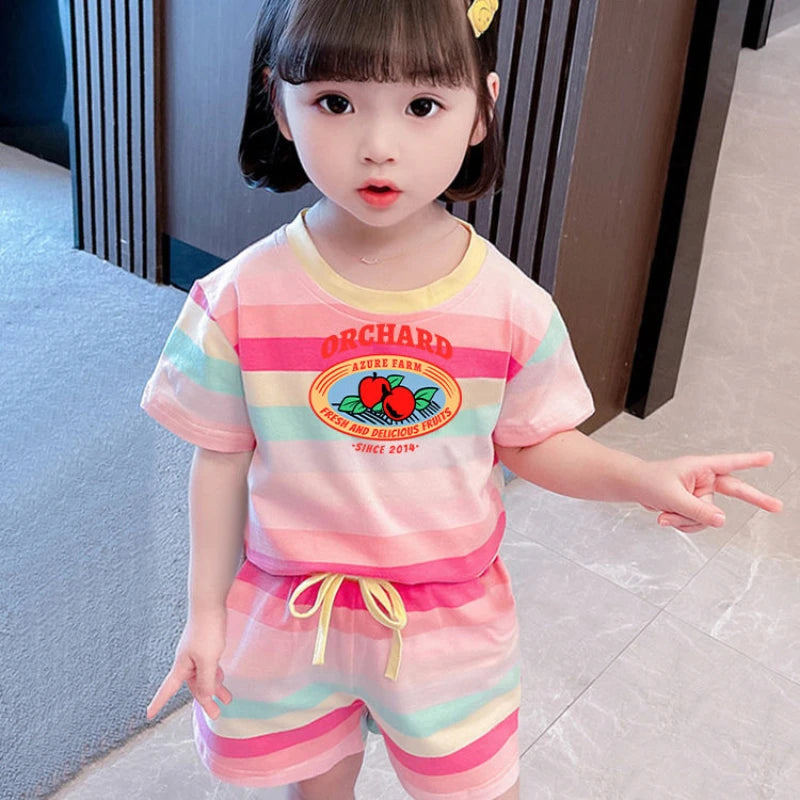Sanrio Hello Kitty Girls Summer Clothing Set Short Sleeve T-Shirt and Shorts