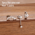 3PCS Korean Stainless Steel Butterfly Crystal Zirconia Hoop Earrings
