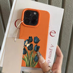 Blue Black Tulip Butterfly Lychee Case for iPhone 17 16 15 14 Pro