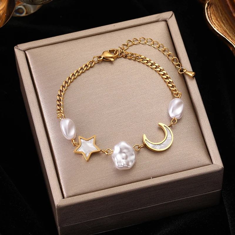 Heart Pearls Stainless Steel Charm Bracelet Girls Birthday Jewellery