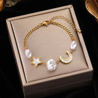 Heart Pearls Stainless Steel Charm Bracelet Girls Birthday Jewellery