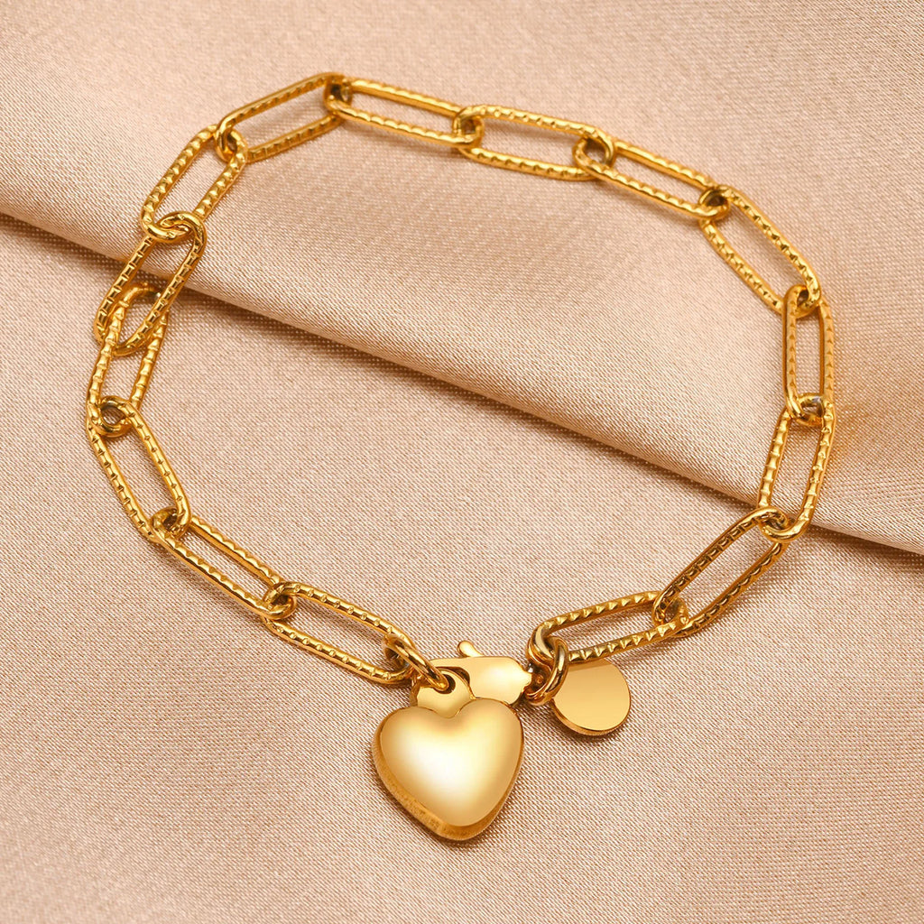 6mm Paperclip Chain Bracelet 18k Gold Plated Stainless Steel Link Adjustable Stackable Jewelry for Women Girls Gift