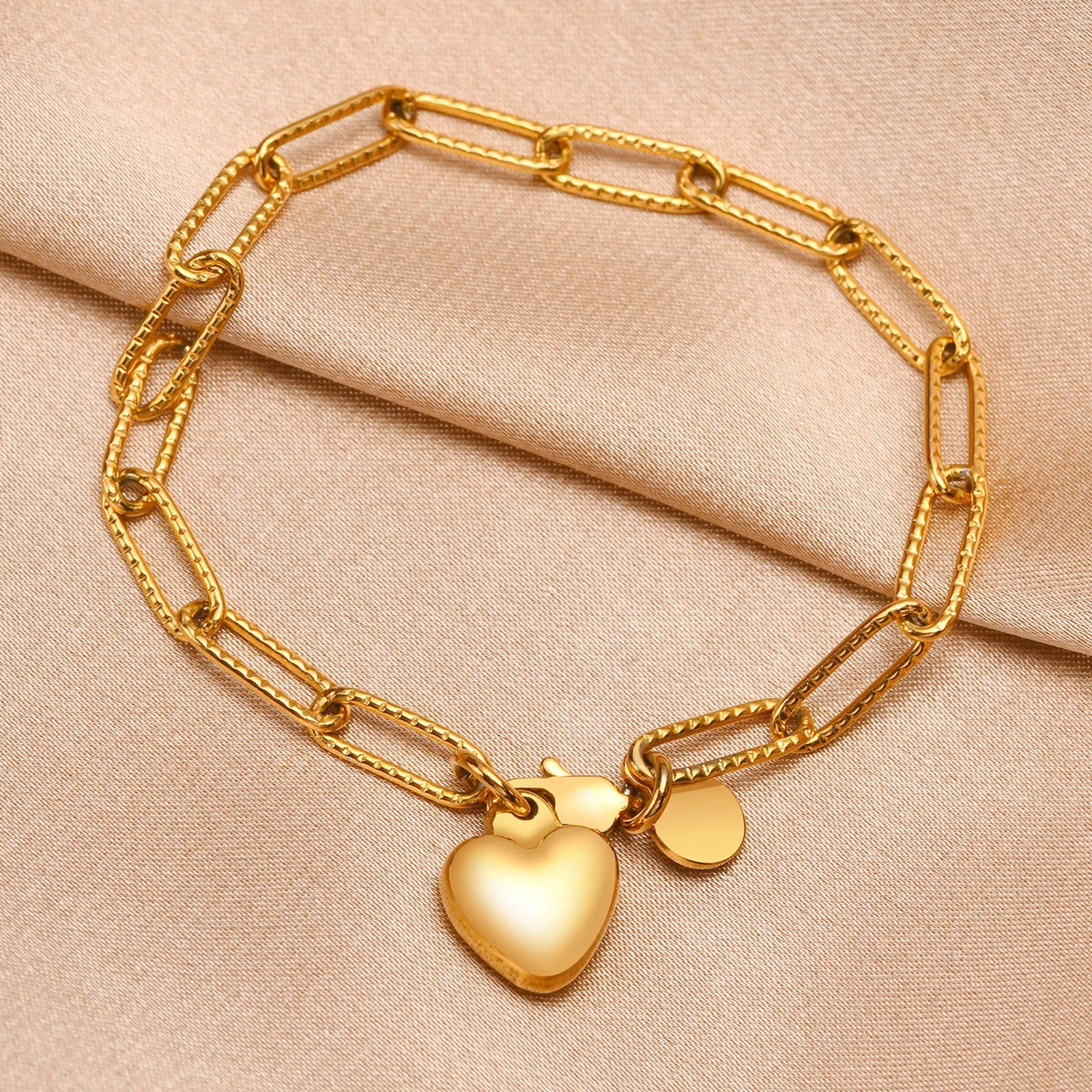 6mm Paperclip Chain Bracelet 18k Gold Plated Stainless Steel Link Adjustable Stackable Jewelry for Women Girls Gift