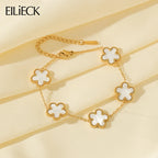 White Flower Stainless Steel Bracelet Five-Leaf Clover Wrist Jewellery