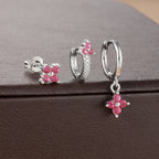 3PCS Fashion Stainless Steel Flower Small Hoop Earrings Set 18K Gold